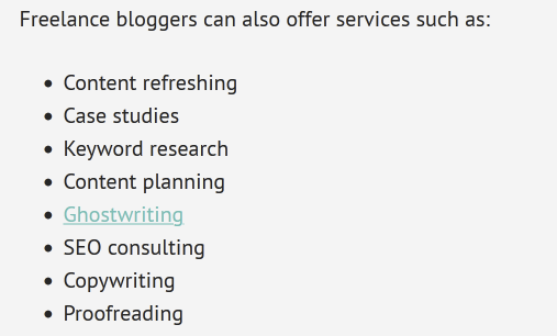 a screenshot of a potential side services that freelance writers can offer in addition to content creation