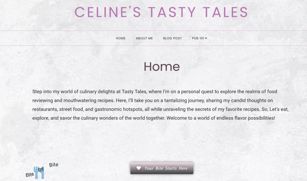homepage of 'Celine's Tasty Tales'