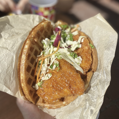 photo of chicken and waffle sandwich from Disney World